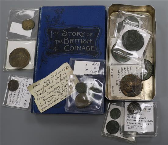 Rebound copy of Notes on English Coins, two other books and a collection of Roman AE coins and one AR coin